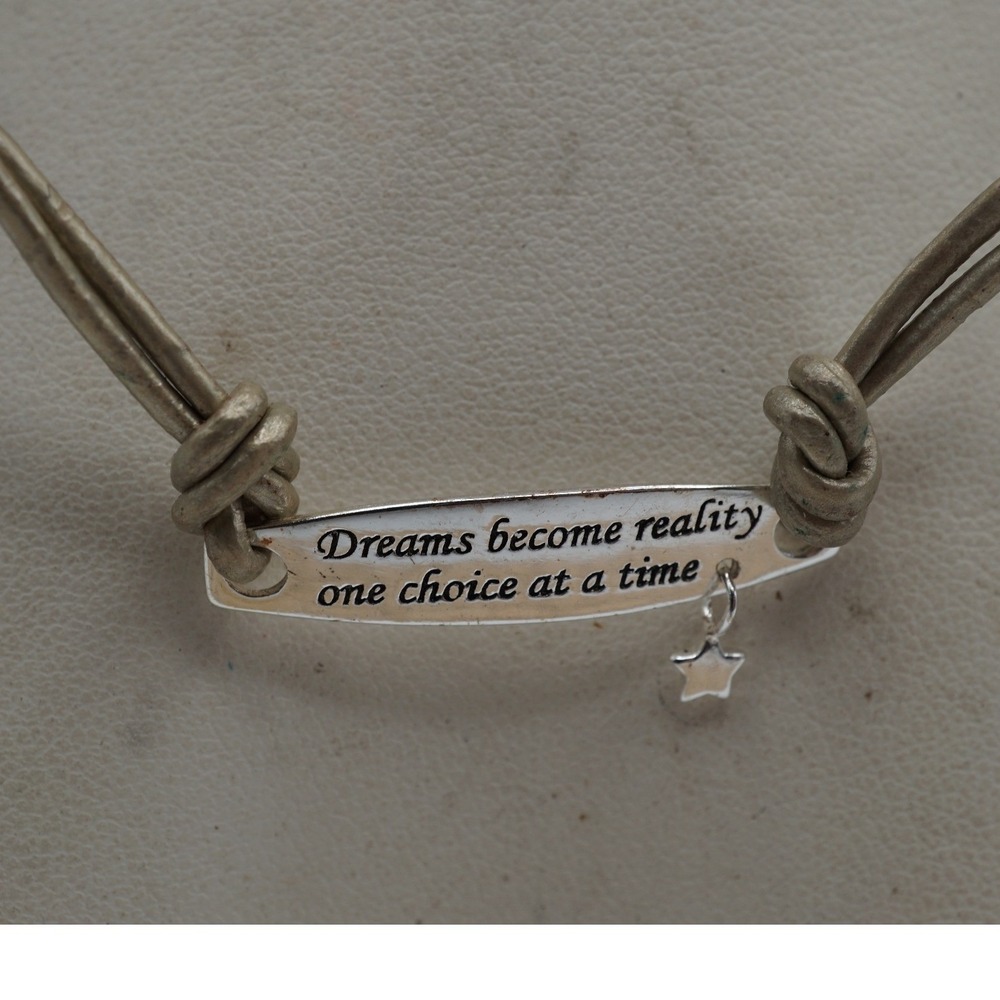 Sterling Silver Inspirational Quote Bar Cord Necklace Dreams Become Reality 18"